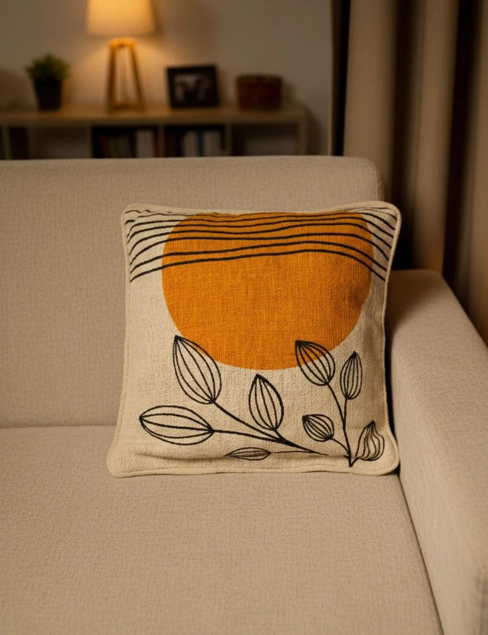 Modern Sun & Leaf Cushion Cover