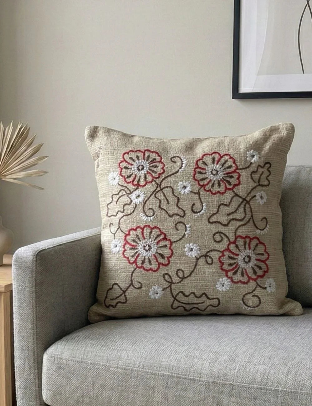 Artisan Floral Embroidered Cushion Cover