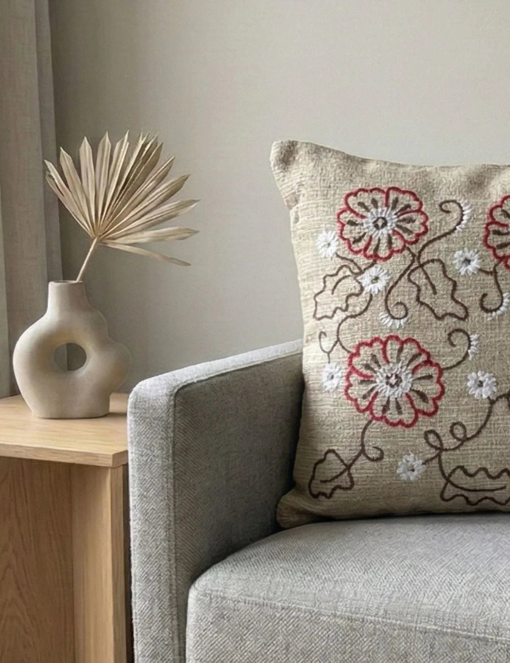 Artisan Floral Embroidered Cushion Cover