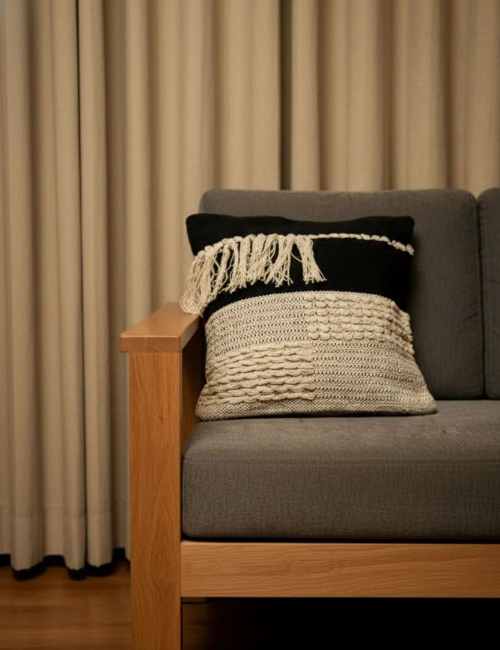 Braided noir fringe-Premium Cushion Cover