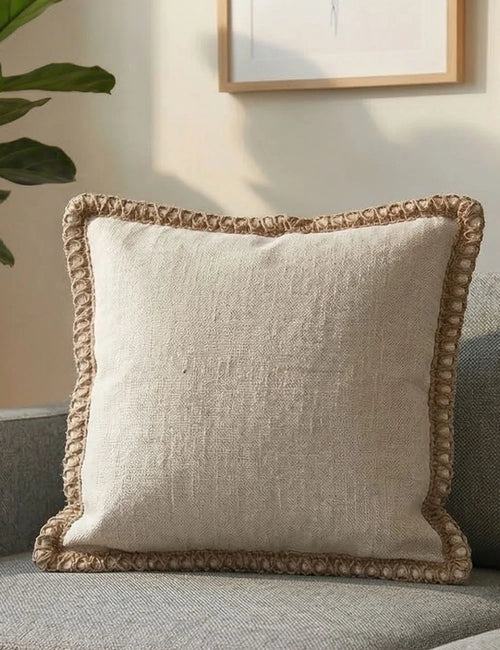 Artisan Linen Cushion Cover with Braided Jute Trim