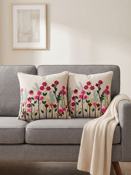 Blooming Meadow Embroidered Cushion Cover