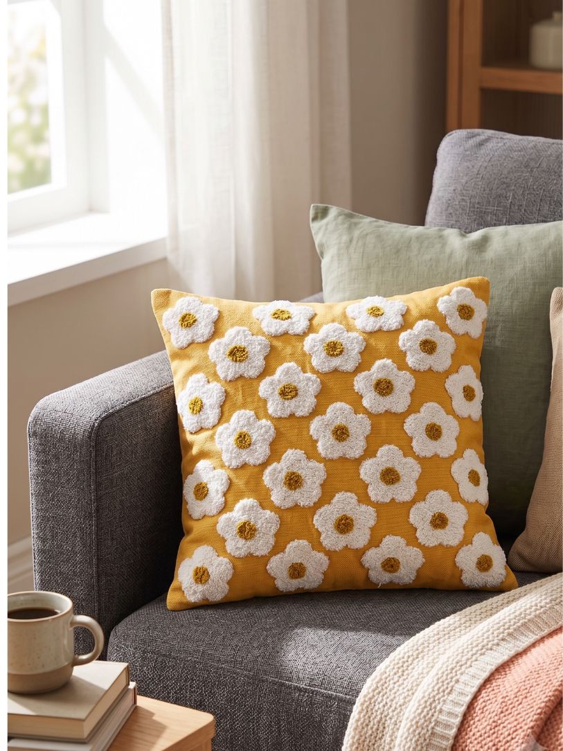 Sunny Daisy Tufted Accent Cushion Cover