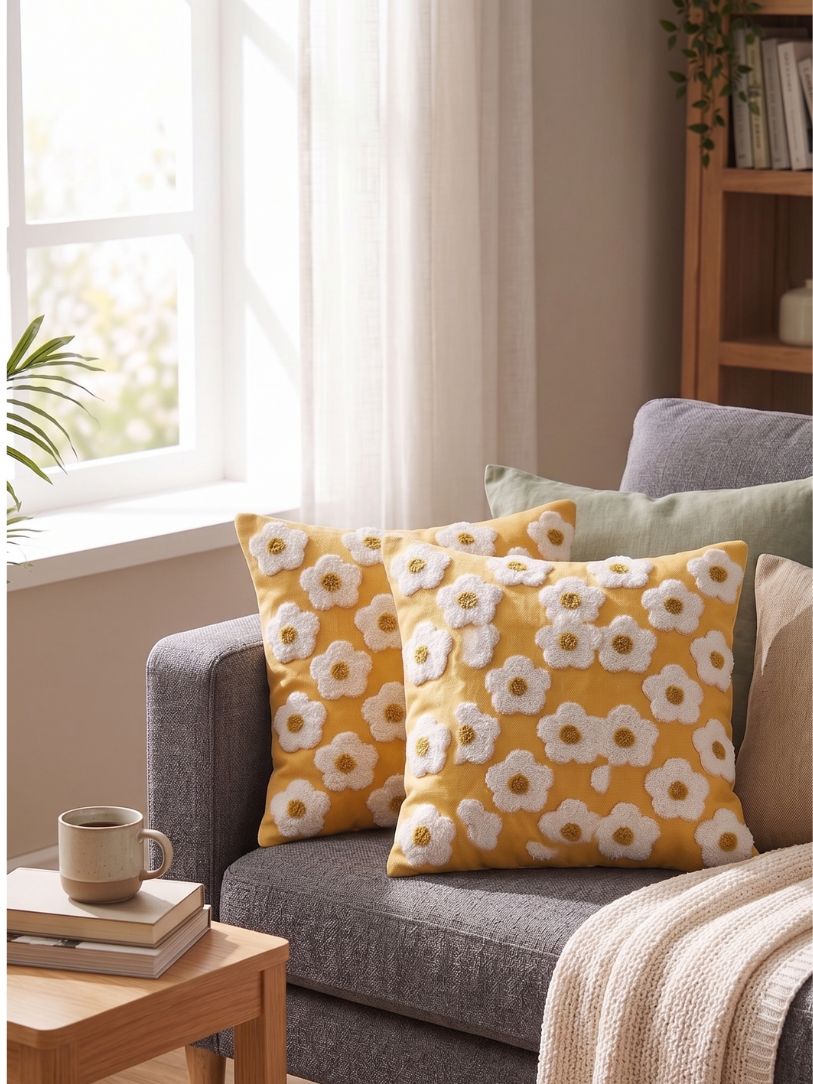 Sunny Daisy Tufted Accent Cushion Cover