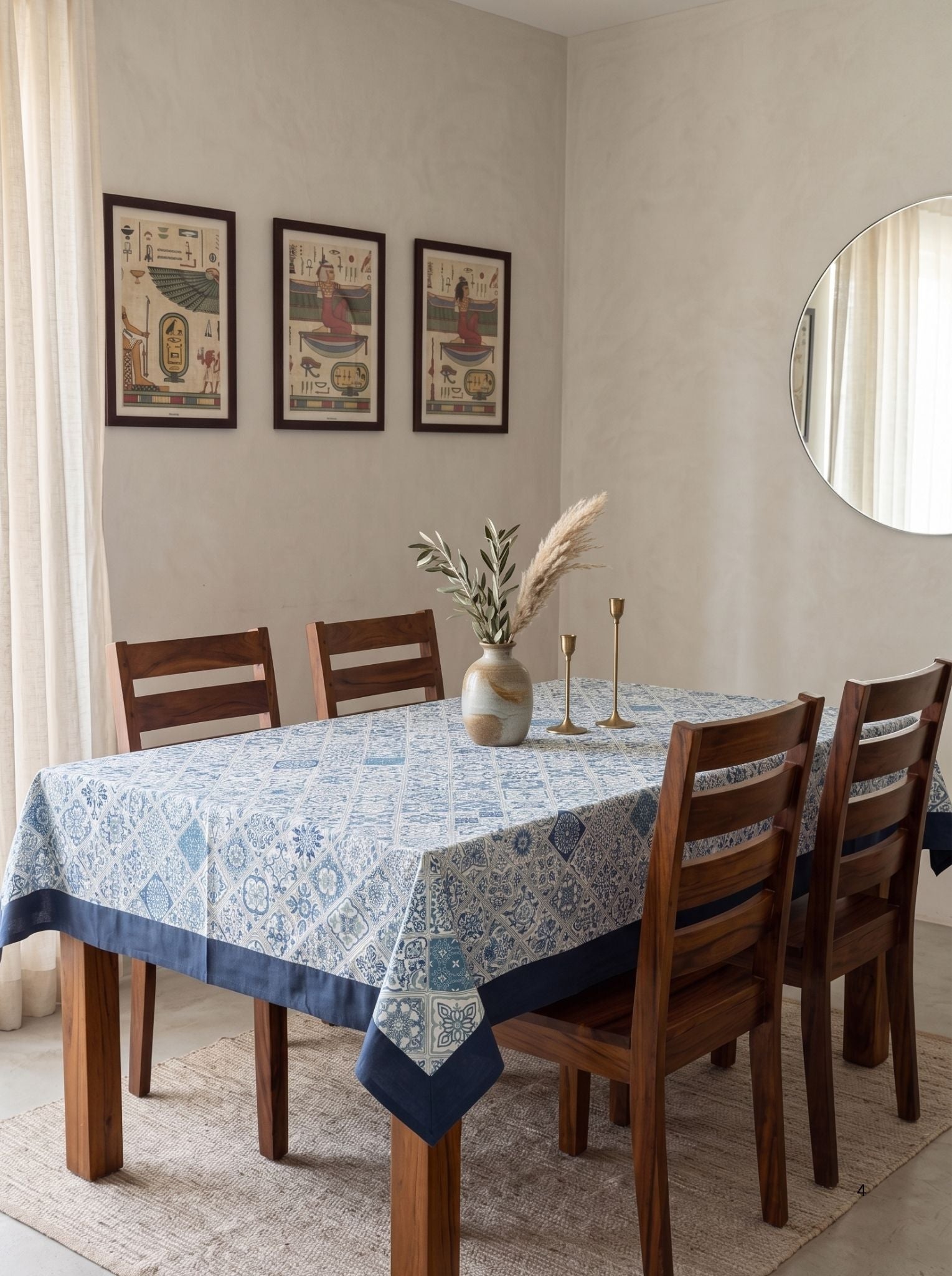 Blue Mosaic Cotton Dining Table Cover