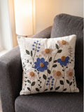 Embroidered Periwinkle & Wildflower Cushion Cover