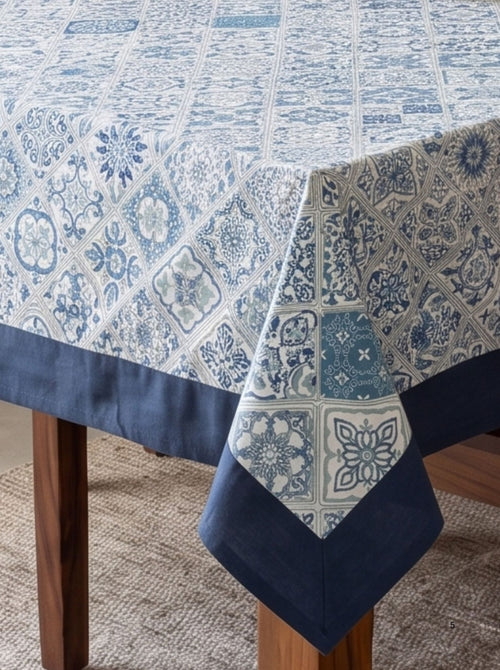Blue Mosaic Cotton Dining Table Cover