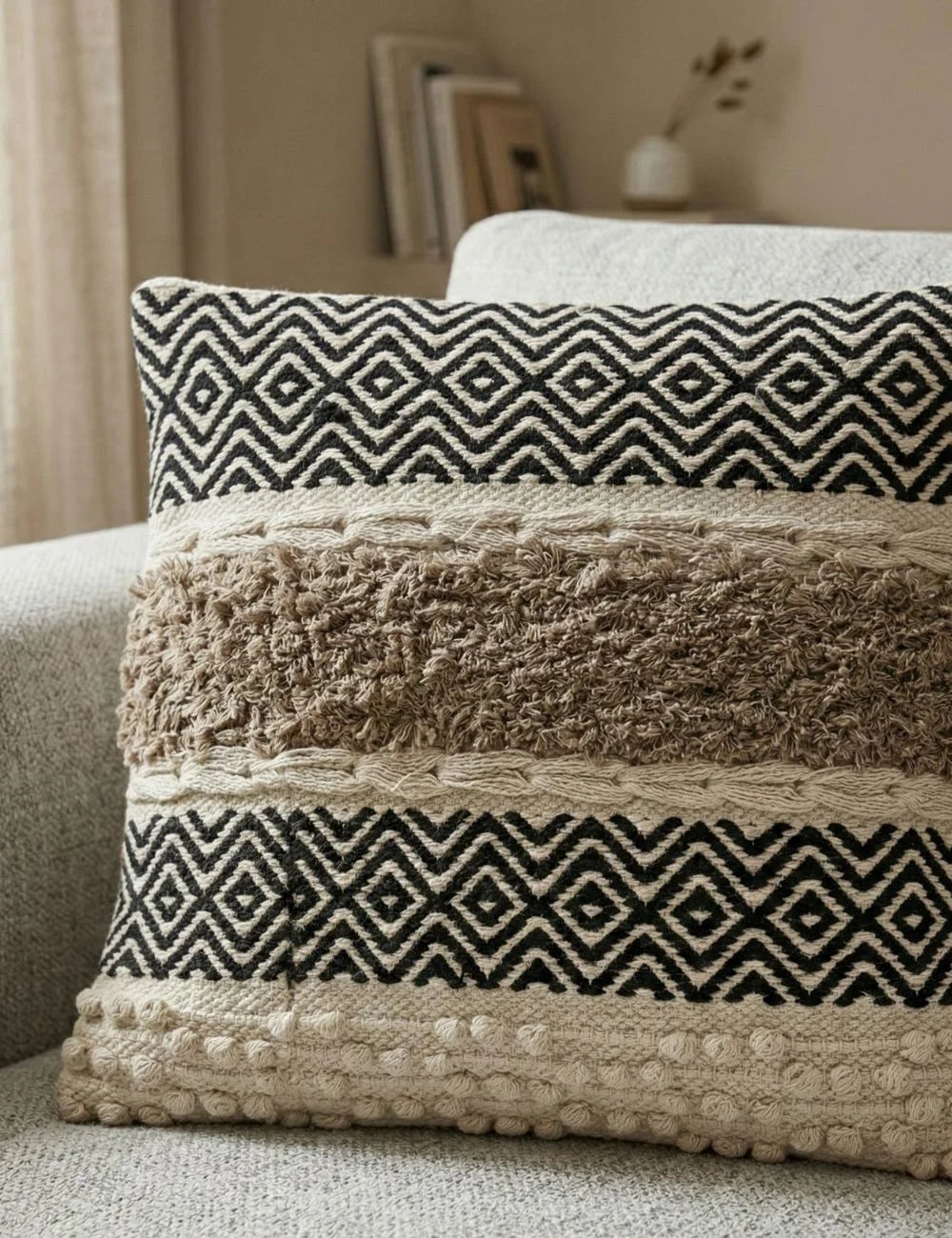 Boho Diamond Textured Cushion Cover