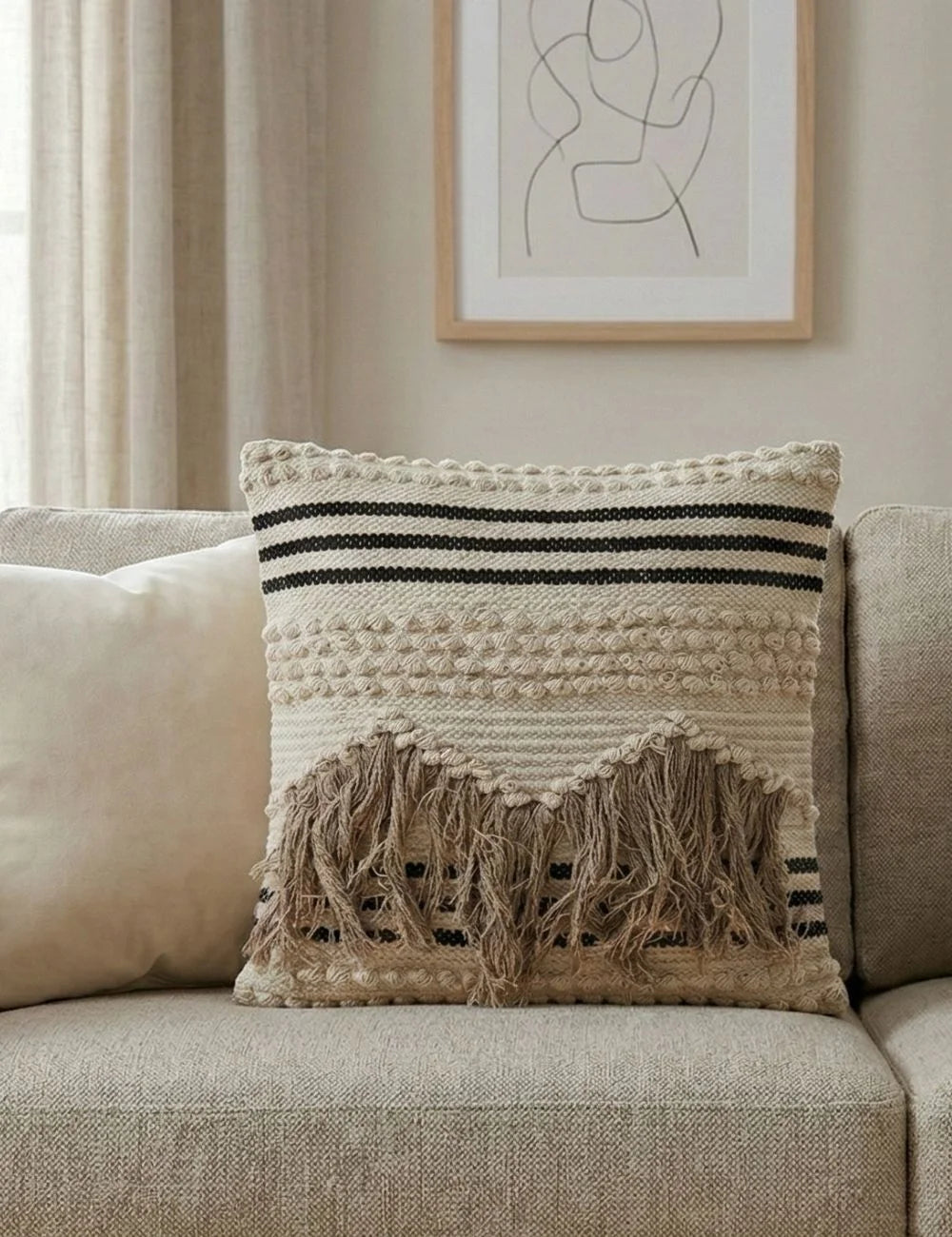 Boho Textured Tassel Cushion Cover