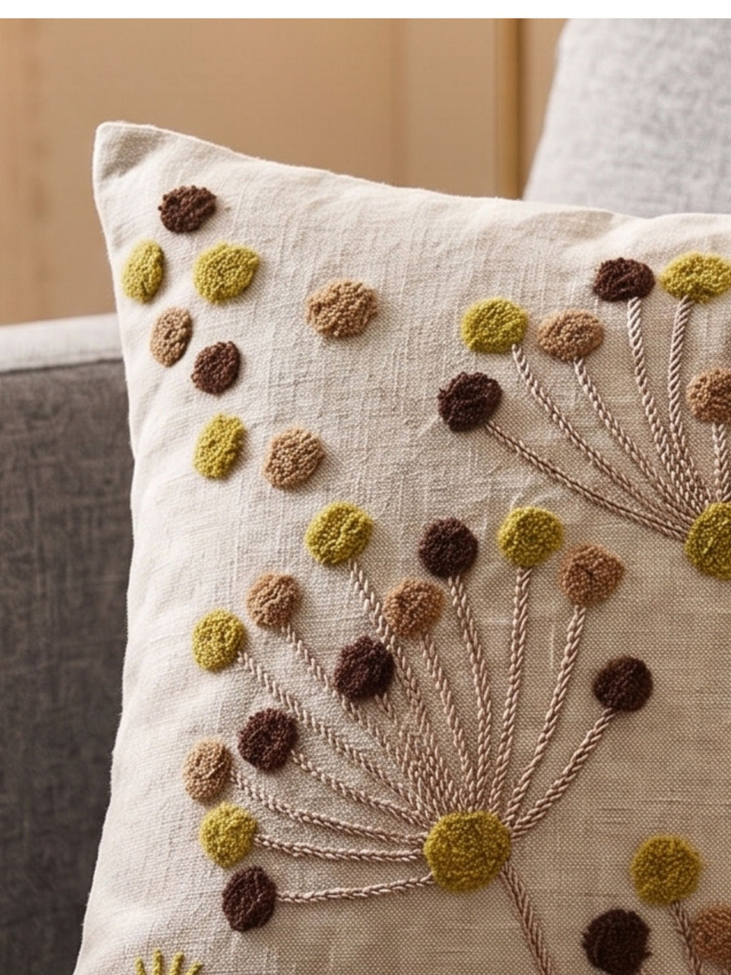 Embroidered Botanical Dandelion Cushion Cover