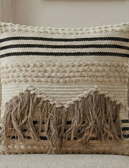 Boho Textured Tassel Cushion Cover