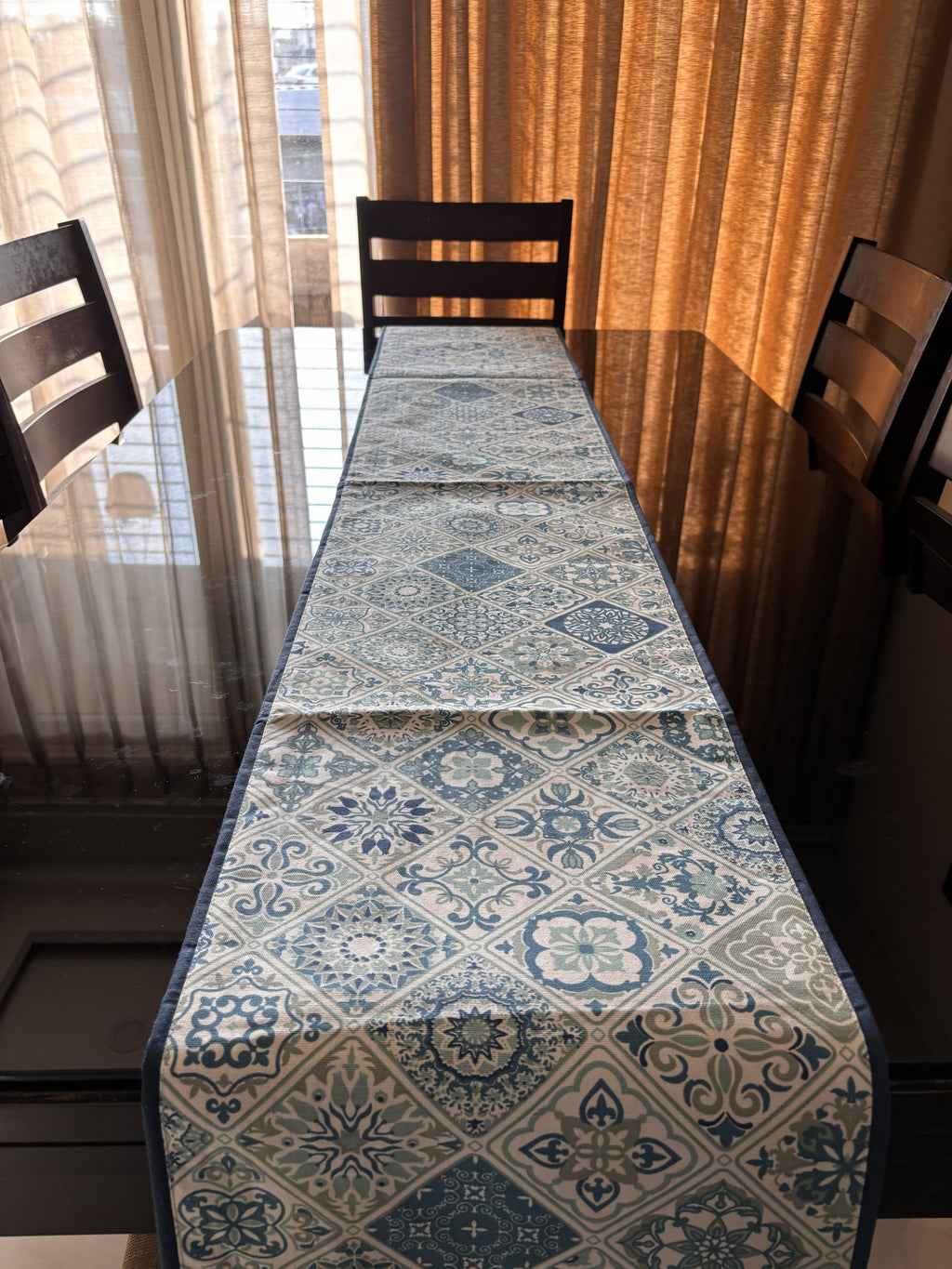 Blue Mosaic Cotton Runner and Placemat