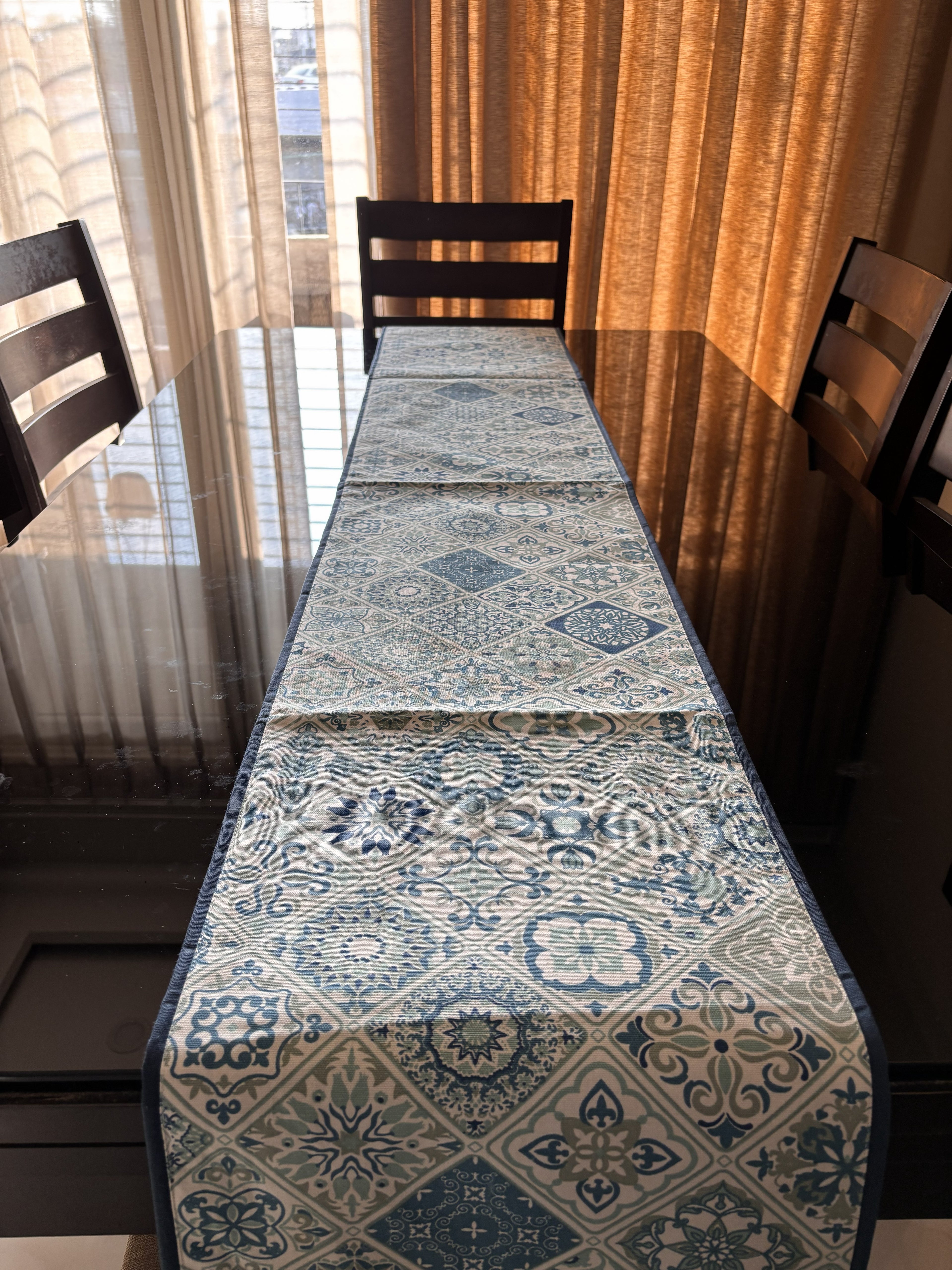 Blue Mosaic Cotton Runner and Placemat