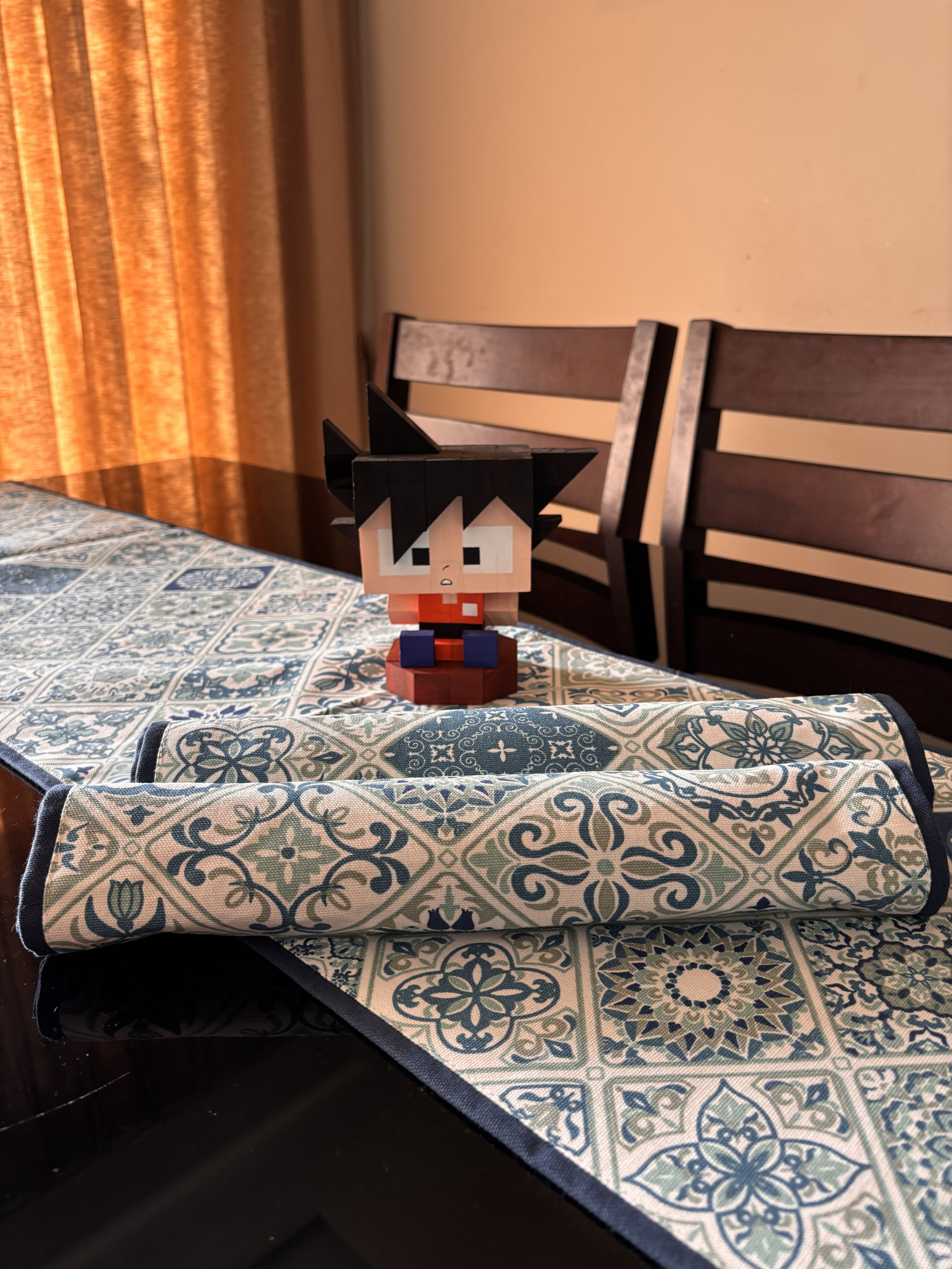Blue Mosaic Cotton Runner and Placemat