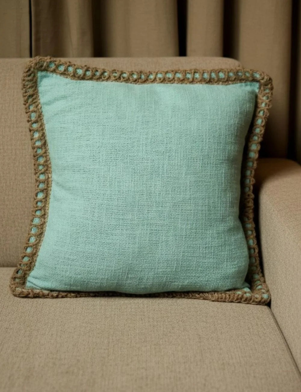 Sky Mist Jute Lace – Premium Cushion Cover