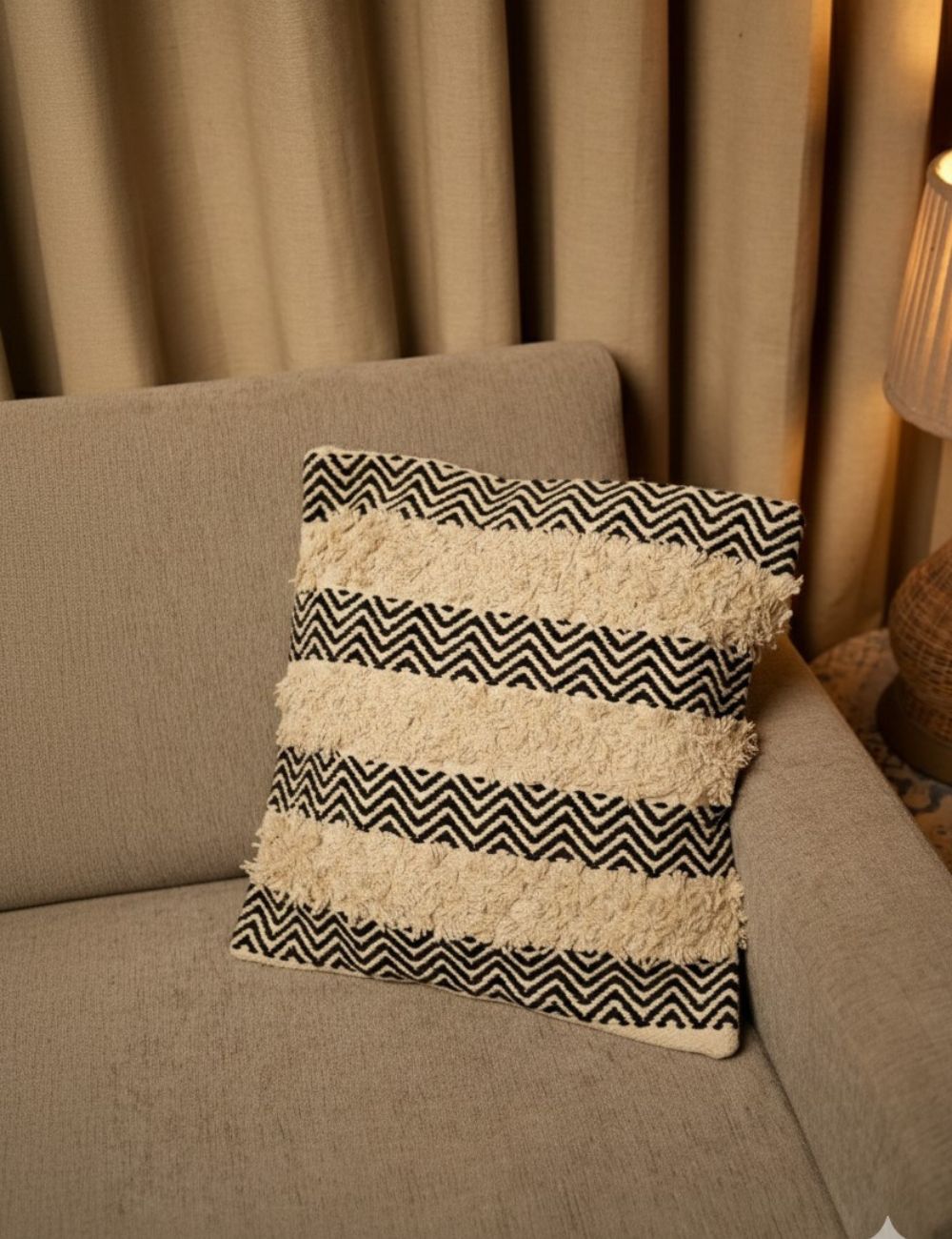 19 lvory wave weave - Premium Cushion Cover - Image 1
