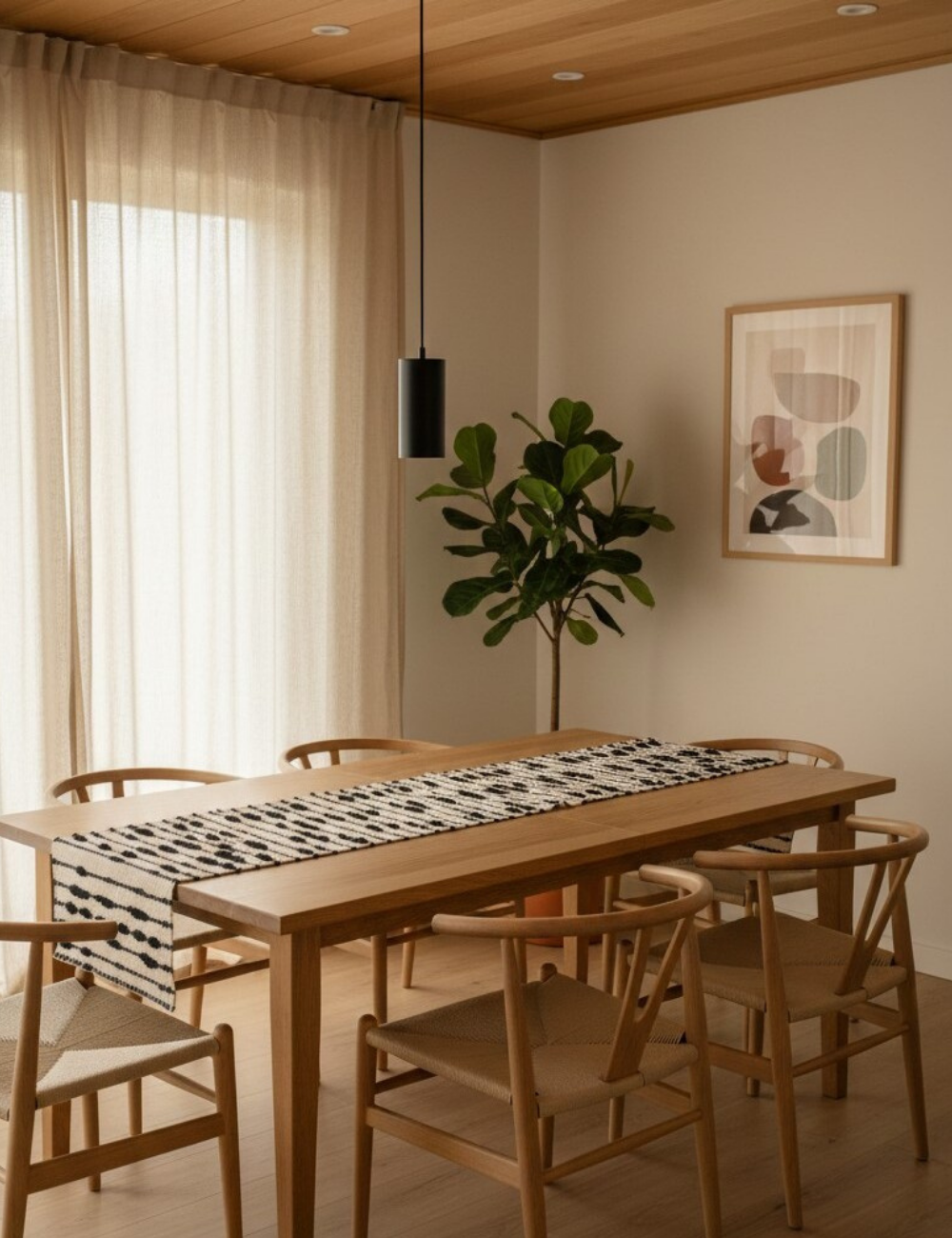 73 Boho Modern Black & Ivory Runner and Placemats - Image 1