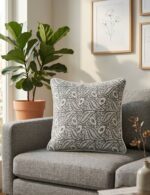 Classic Paisley Cushion Cover – Grey & Ivory Woven Design