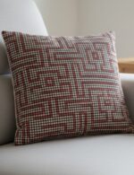 Geometric Maze Cushion Cover – Red & Neutral Woven Design