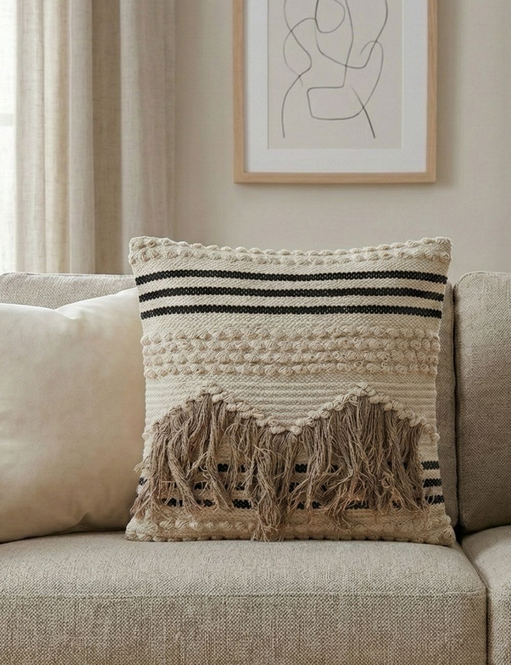 7 Boho Textured Tassel Cushion Cover - Image 1
